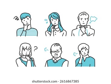 Worried and Confused People – Mixed Ages Illustration. People of all ages expressing confusion or concern. Great for emotional content in business, life, or education. Friendly, simple, and relatable.