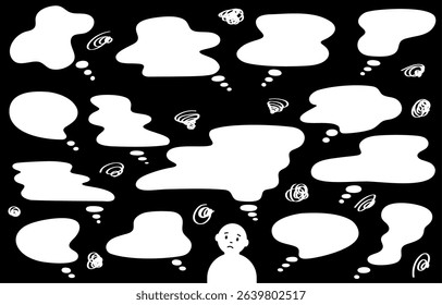 Worried and confused thought bubble (white on black background)