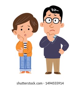 A worried couple's whole body illustration