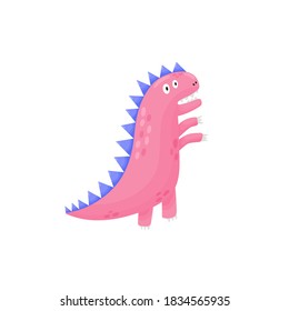 A worried dinosaur in childish style print. Funny tyrannosaurus rex. Cute dinosaur t rex for kids design. Green dino clipart element. Vector illustration