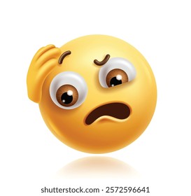 Worried emoji clipart 3d character. Emoji face in upset, sad, confused, depressed, disappointed, pity and despair facial expression graphic element. Vector illustration worried emoticon clip art. 
