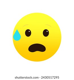 Worried emoji with sweat drop, anxious emoticon. Stress expression. Vector illustration. EPS 10.