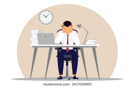 Worried Employee for Project Miss Deadline and Stressed Employee for Project Deadline with Stressed Employee. Frustrated businessman, frustrated at desk, frustration in career, and depressed emotion