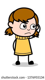 Worried Expression - Retro Cartoon Girl Teen Vector Illustration