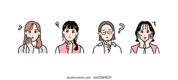 Worried Expression Stylish Businessperson Simple Vector Illustration Set