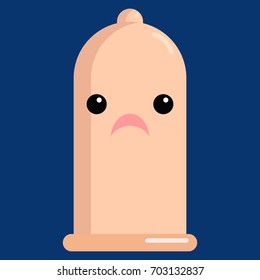 Worried face condom emoji vector illustration. Flat style design. Colorful graphics