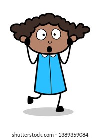 Worried Face Expression - Retro Black Office Girl Cartoon Vector Illustration