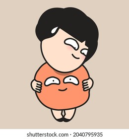 Worried Girl is Holding Her Big Face Belly Concept Card Character illustration