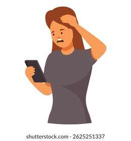 Worried girl holding smartphone and reacting to bad online news or message