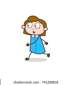 Worried Girl Running Action Vector