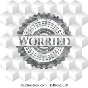 Worried grey emblem. Retro with geometric cube white background