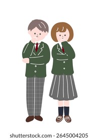 Worried high school girl and boy - Illustration of male and female students in uniform