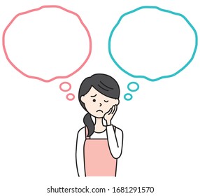 Worried housewife and speech bubble