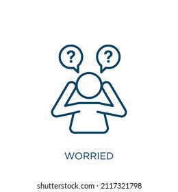 worried icon. Thin linear worried outline icon isolated on white background. Line vector worried sign, symbol for web and mobile