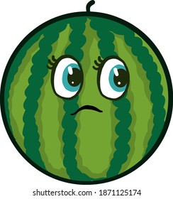 Worried little watermelon, illustration, vector on white background.