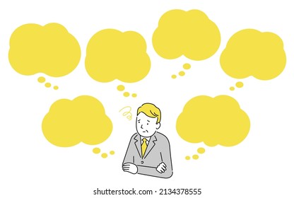 Worried man with bubble speech,yellow and gray color,vector illustration