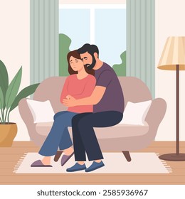 Worried man comforting a sad woman.Help and support concept. Friendly family relationship.Vector illustration Vector illustrtion