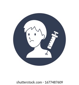 worried man with injection icon over white background, block style, vector illustration