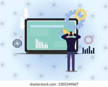 Worried Man Looking at Graph Going Down 