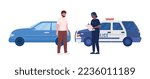 Worried man pulled over by female police officer semi flat color vector characters. Editable figures. Full body people on white. Simple cartoon style illustration for web graphic design and animation