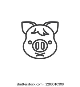 Worried Piggy Face Emoji line icon. linear style sign for mobile concept and web design. Silent piggy face emoticon outline vector icon. New year Pig head symbol, logo illustration. Pixel perfect 