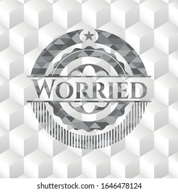 Worried realistic grey emblem with cube white background