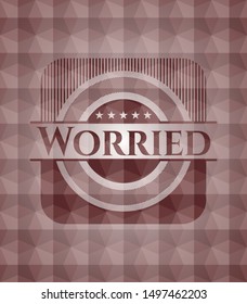 Worried red emblem with geometric pattern. Seamless.