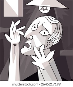 preocupado triste desesperado homem em estilo cubista