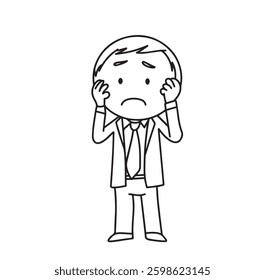 worried sad stick man. vector illustration in doodle style