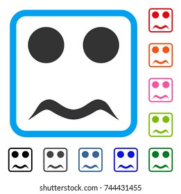 Worried Smile icon. Flat grey iconic symbol in a blue rounded square. Black, gray, green, blue, red, orange color versions of Worried Smile vector. Designed for web and app interfaces.