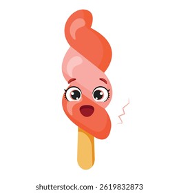 Worried swirled ice cream character with concerned eyes