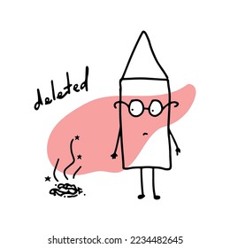 Worried vector envelope in glasses near ashes. Cute character with emotion. Isolated vector image.