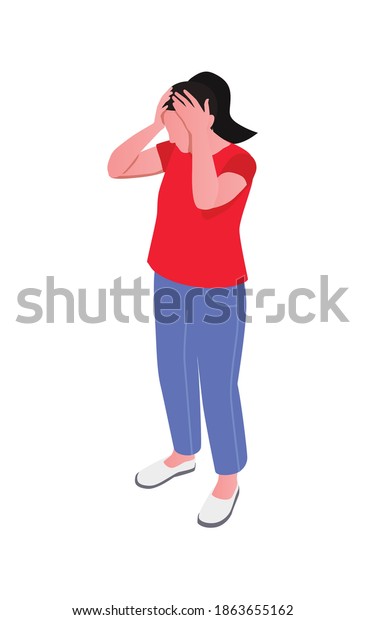 Worried woman with\
accident and insurance symbols isometric on blank background vector\
illustration