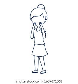 worried woman character cartoon isolated icon vector illustration line style
