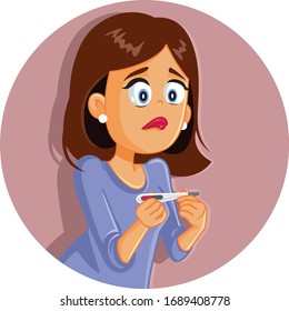 Worried Woman Holding Thermometer Vector Illustration. Young person measuring body temperature after feeling sick 
