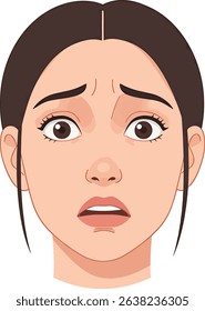 Worried Woman Illustration of Female Facial Expression Showing Anxiety