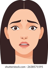 Worried Woman Illustration of Female Facial Expression Showing Anxiety and Concern