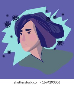 Worried woman surrounded by bacteria vector illustration