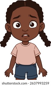 Worried Young Girl Cartoon Illustration of a Concerned Child	
