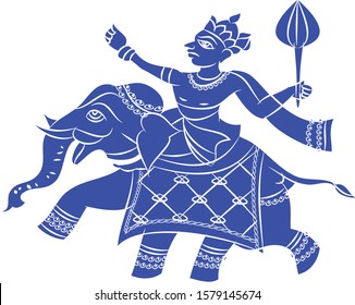 worrier  on elephant painted in Mdhubani style for textile printing
