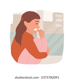 Worries isolated cartoon vector illustration. Worried sad girl sits near window, stressed adolescent, having bad mood, teenage psychology, dealing with emotion, teen in trouble vector cartoon.