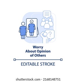 Worry about opinion of others light blue concept icon. Teenager with body image issue abstract idea thin line illustration. Isolated outline drawing. Editable stroke. Arial, Myriad Pro-Bold fonts used