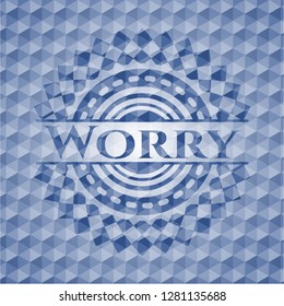 Worry blue polygonal badge.