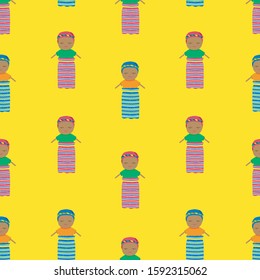 Worry doll. Quitapenas seamless pattern. Guatemala