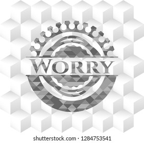 Worry grey badge with geometric cube white background