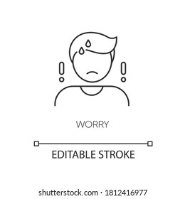 Worry Pixel Perfect Linear Icon. Emotional Stress, Anxiety Thin Line Customizable Illustration. Contour Symbol. Worried, Anxious Person Vector Isolated Outline Drawing. Editable Stroke