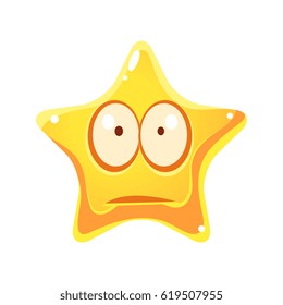 Worry and sad emotional face of yellow star, cartoon character