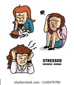Worry and Stressed Business Woman - Drawing Illustration