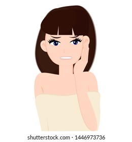 Worry woman think about problem. Vector illustration. 