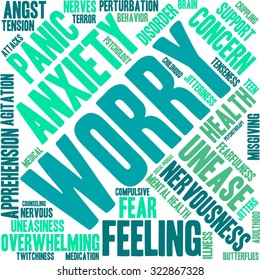 Worry Word Cloud On a White Background. 